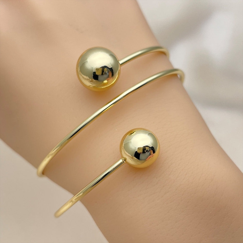 Oro Laminado Individual Bangle, Gold Filled Style Ball Design, Polished, Golden Finish