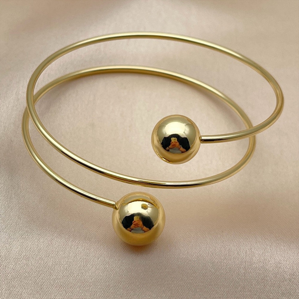 Oro Laminado Individual Bangle, Gold Filled Style Ball Design, Polished, Golden Finish