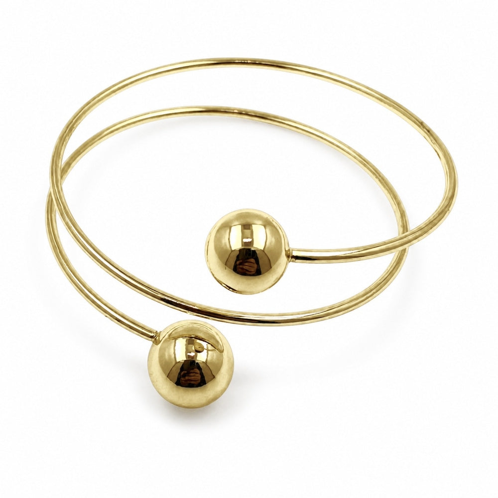 Oro Laminado Individual Bangle, Gold Filled Style Ball Design, Polished, Golden Finish