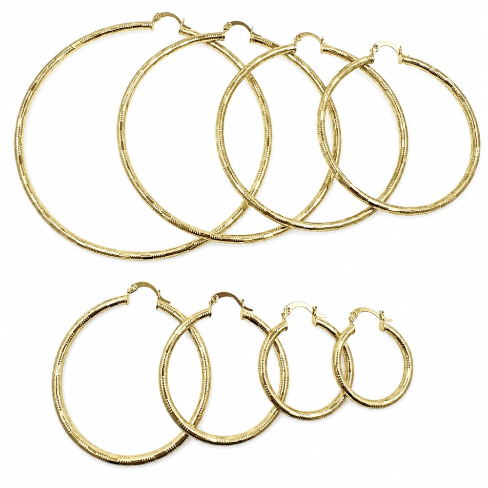Oro Laminado Small Hoop, Gold Filled Style Hollow Design, Diamond Cutting Finish, Golden Finish