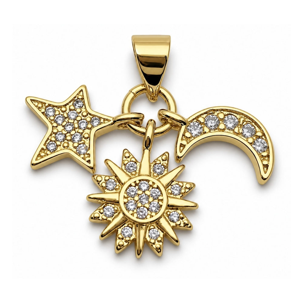 Oro Laminado Fancy Pendant, Gold Filled Style Star and Sun Design, with White Cubic Zirconia, Polished, Golden Finish