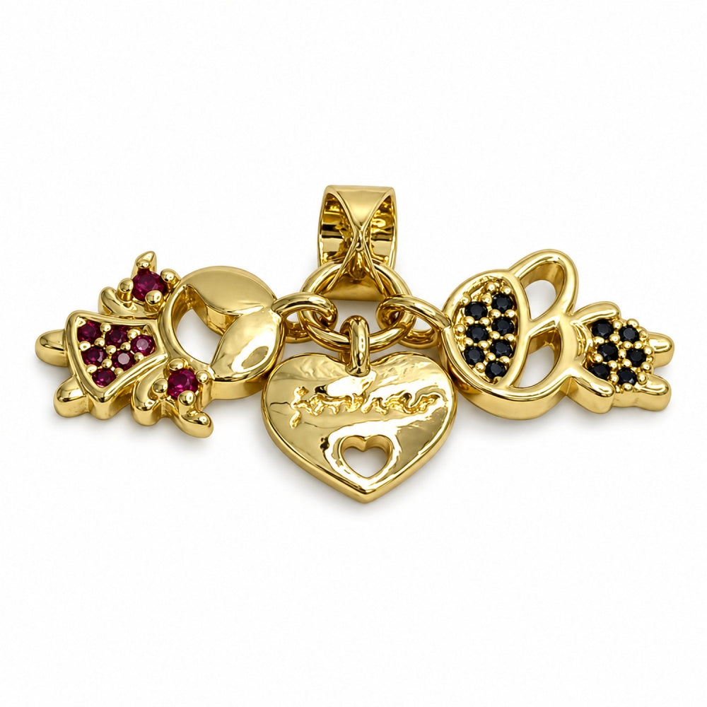 Oro Laminado Fancy Pendant, Gold Filled Style Heart and Little Girl Design, with Garnet and Aqua Blue Cubic Zirconia, Polished, Golden Finish