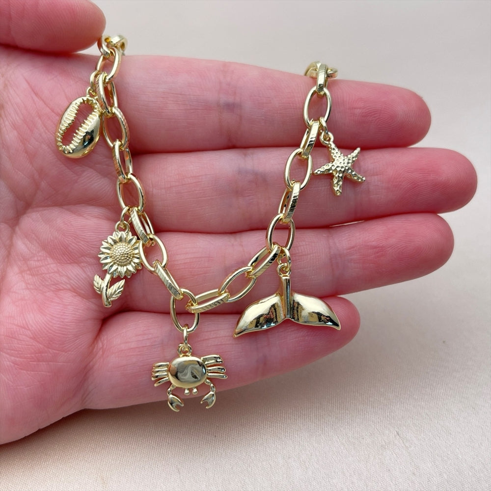 Oro Laminado Fancy Necklace, Gold Filled Style Flower and Fish Design, Polished, Golden Finish