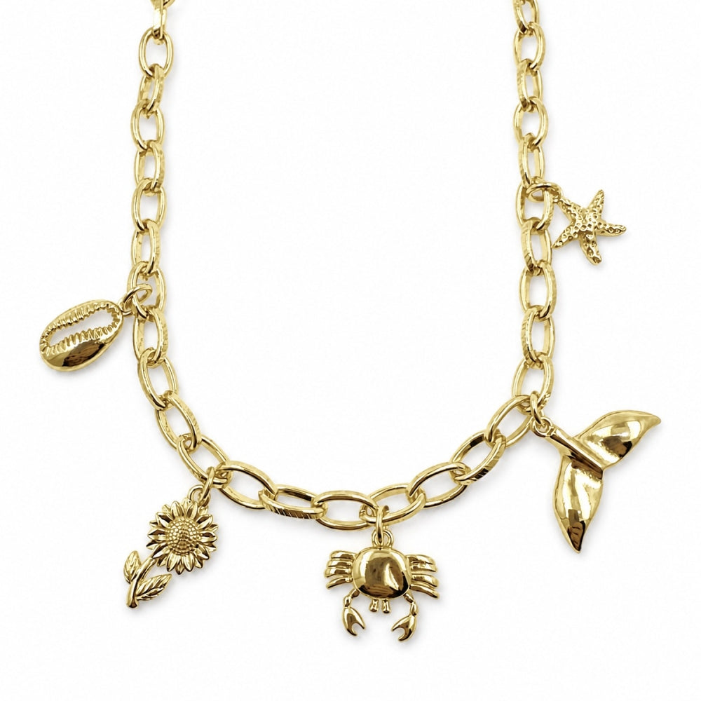 Oro Laminado Fancy Necklace, Gold Filled Style Flower and Fish Design, Polished, Golden Finish