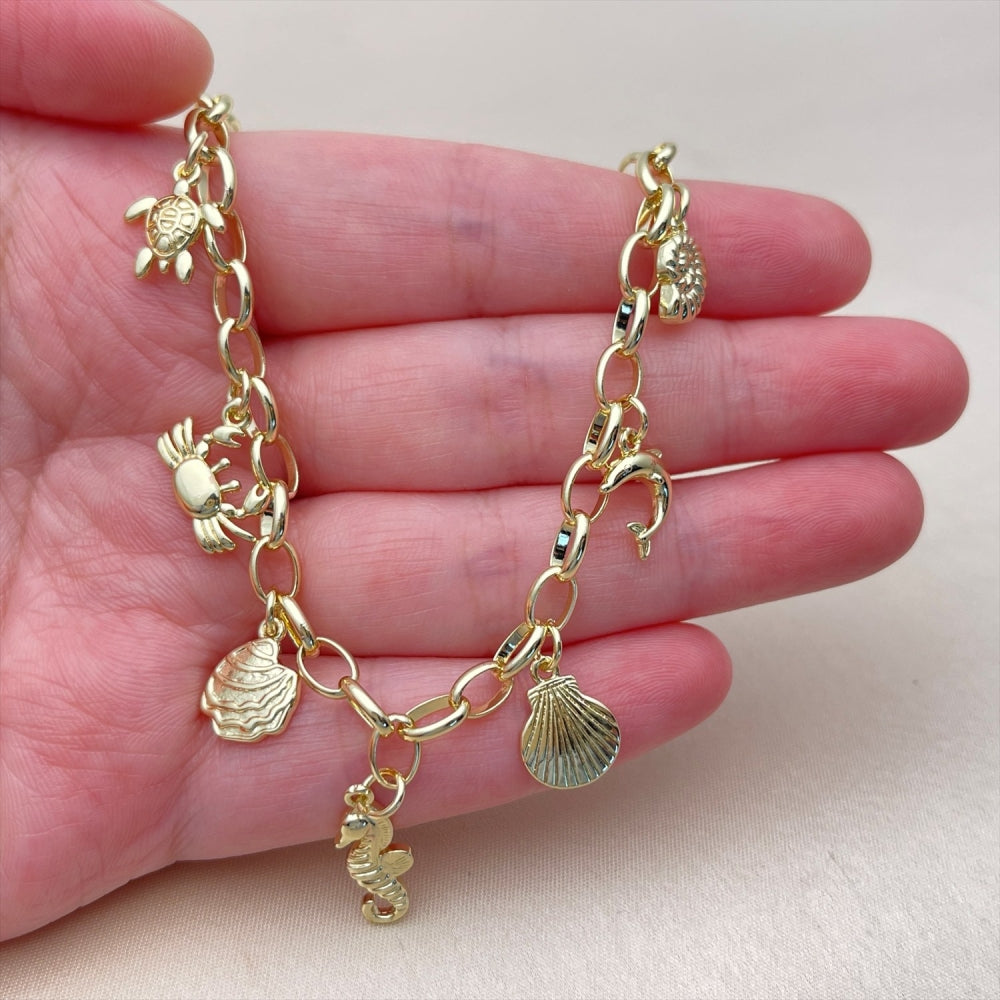 Oro Laminado Fancy Necklace, Gold Filled Style Fish and Rolo Design, Polished, Golden Finish