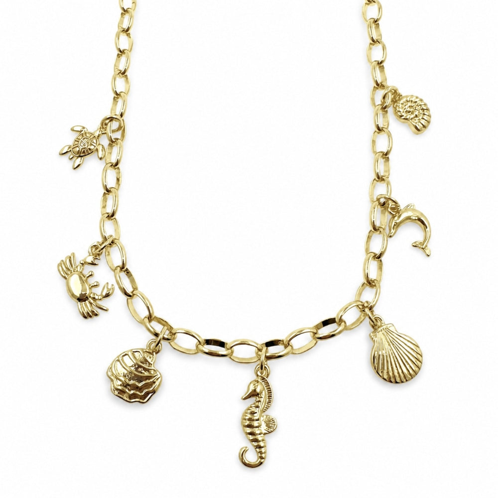 Oro Laminado Fancy Necklace, Gold Filled Style Fish and Rolo Design, Polished, Golden Finish