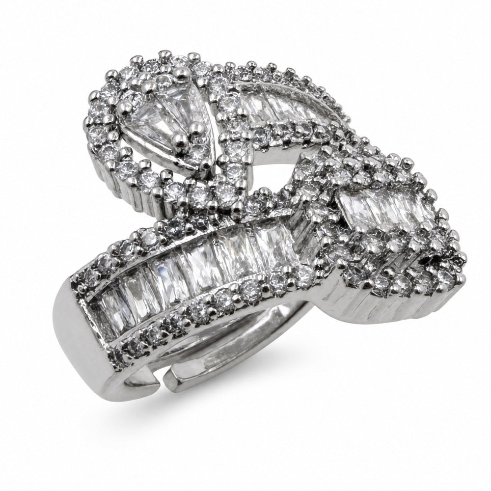 Rhodium Gold Filled Multi Stone Ring, Teardrop and Baguette Design, with White Cubic Zirconia, Polished, Rhodium Finish