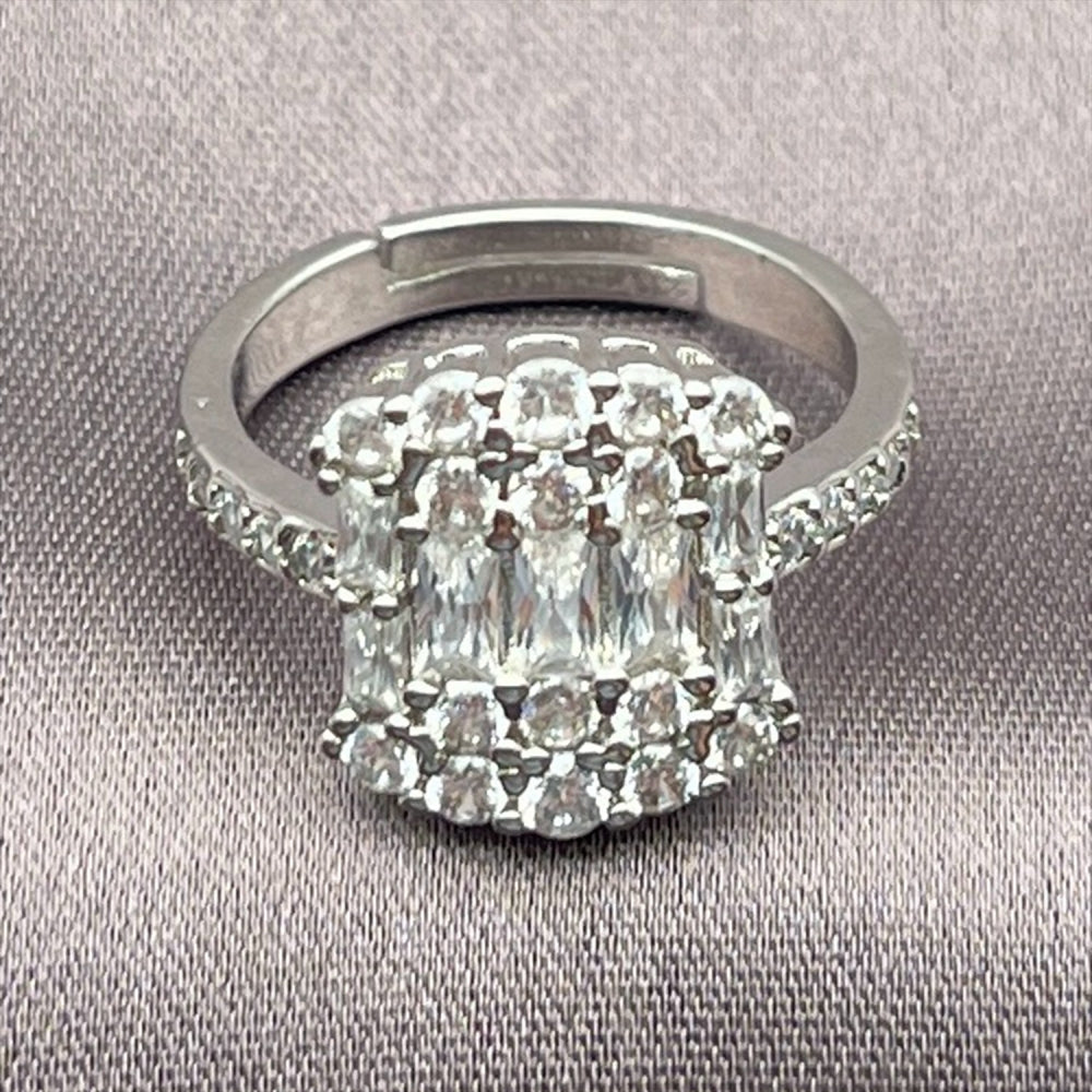 Rhodium Gold Filled Multi Stone Ring, Baguette Design, with White Cubic Zirconia, Polished, Rhodium Finish