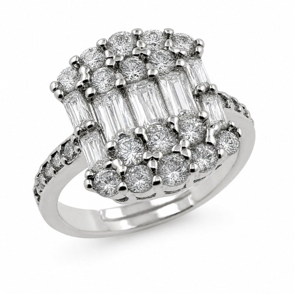 Rhodium Gold Filled Multi Stone Ring, Baguette Design, with White Cubic Zirconia, Polished, Rhodium Finish