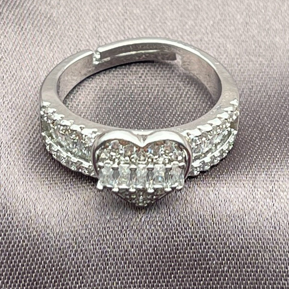 Rhodium Gold Filled Multi Stone Ring, Heart and Baguette Design, with White Cubic Zirconia, Polished, Rhodium Finish