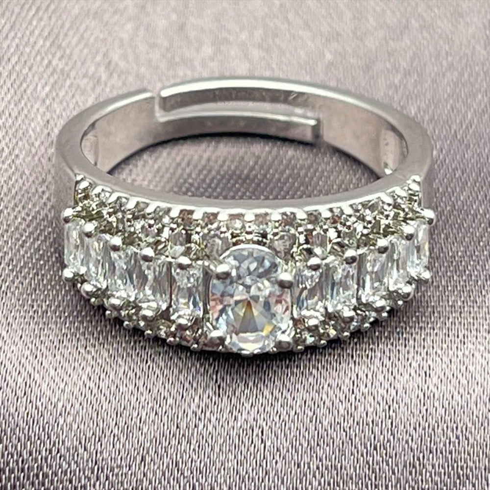 Rhodium Gold Filled Multi Stone Ring, Baguette and Cluster Design, with White Cubic Zirconia, Polished, Rhodium Finish