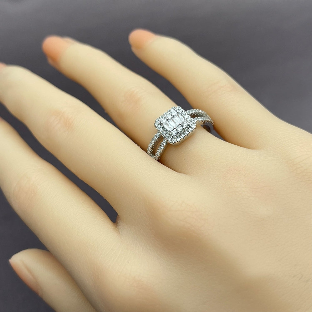 Rhodium Gold Filled Multi Stone Ring, Cluster Design, with White Cubic Zirconia, Polished, Rhodium Finish