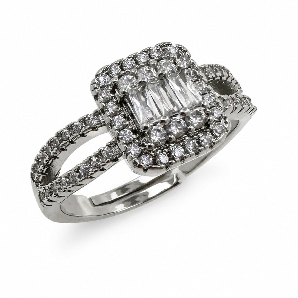 Rhodium Gold Filled Multi Stone Ring, Cluster Design, with White Cubic Zirconia, Polished, Rhodium Finish