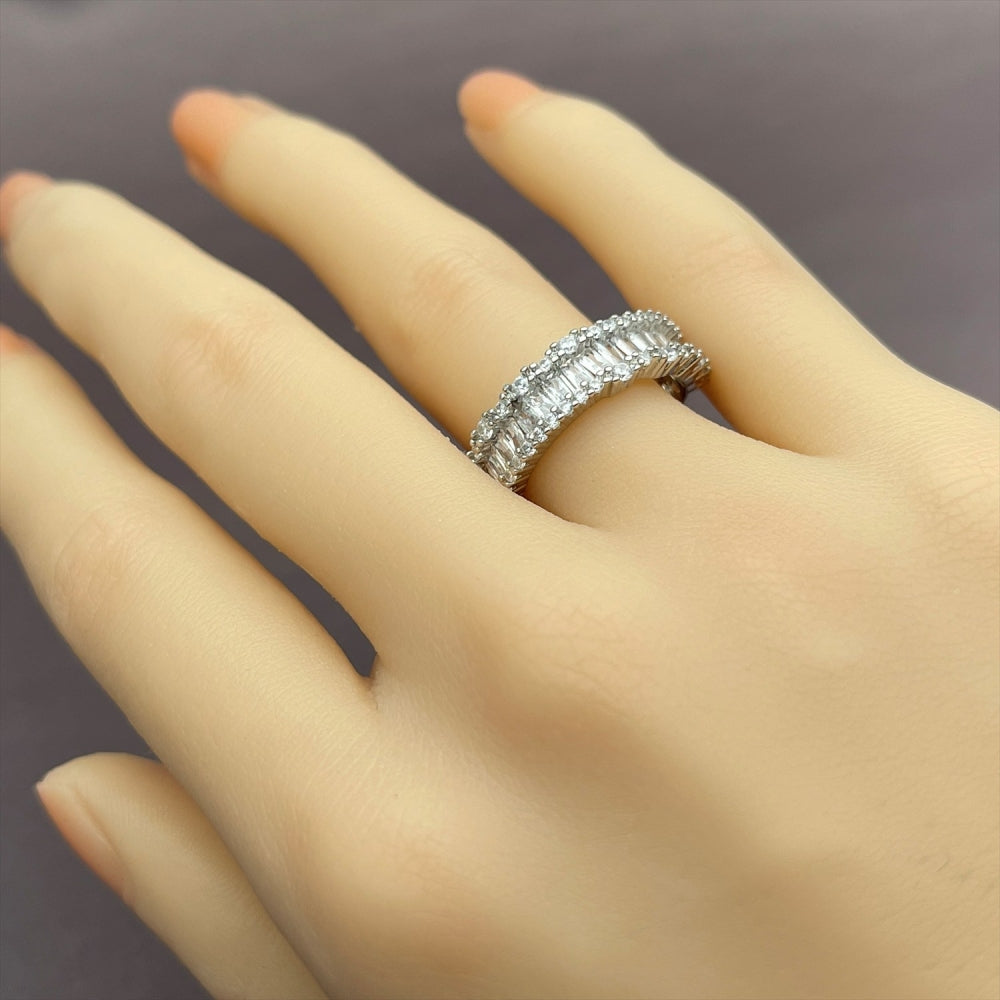 Rhodium Gold Filled Multi Stone Ring, Baguette Design, with White Cubic Zirconia, Polished, Rhodium Finish
