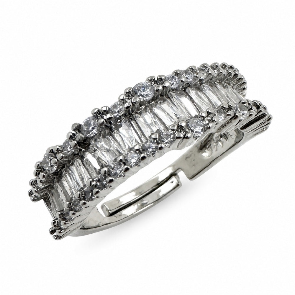 Rhodium Gold Filled Multi Stone Ring, Baguette Design, with White Cubic Zirconia, Polished, Rhodium Finish