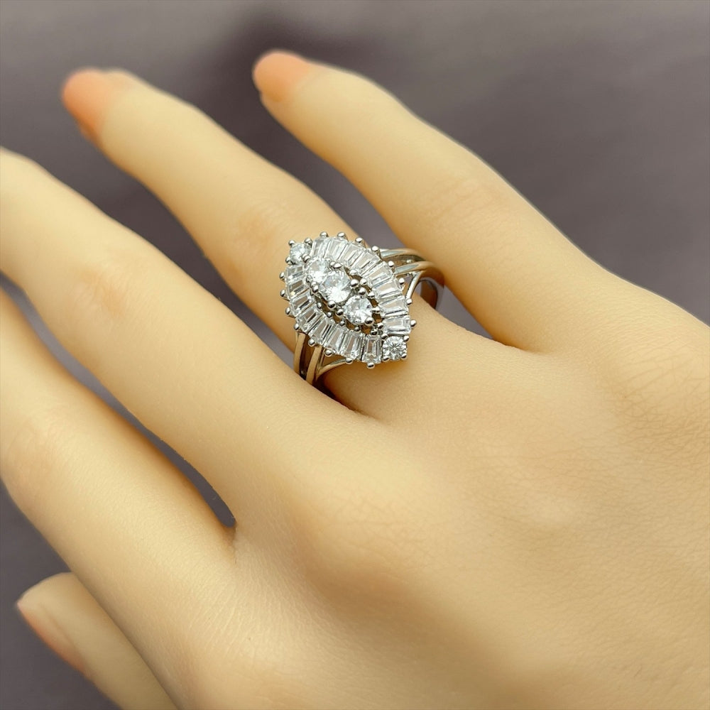 Rhodium Gold Filled Multi Stone Ring, Evil Eye and Cluster Design, with White Cubic Zirconia, Polished, Rhodium Finish