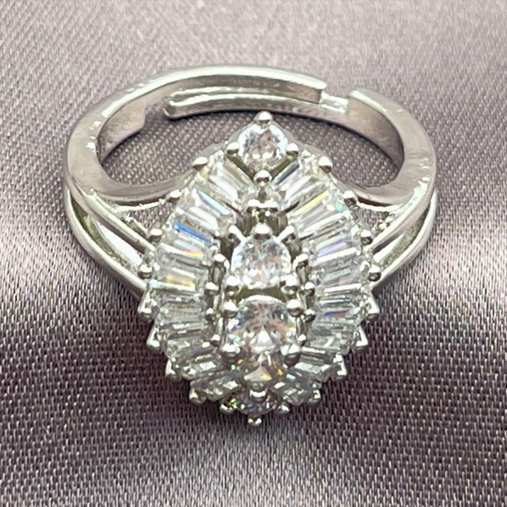 Rhodium Gold Filled Multi Stone Ring, Evil Eye and Cluster Design, with White Cubic Zirconia, Polished, Rhodium Finish