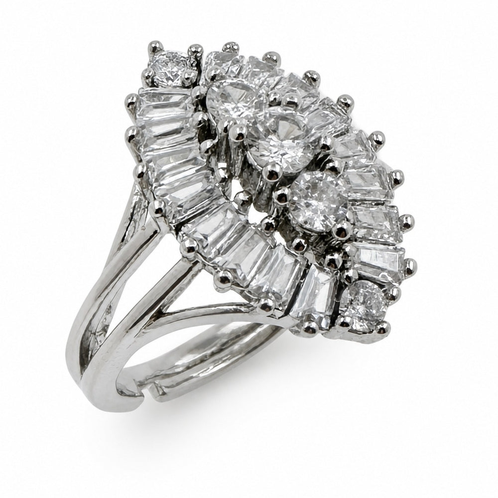Rhodium Gold Filled Multi Stone Ring, Evil Eye and Cluster Design, with White Cubic Zirconia, Polished, Rhodium Finish