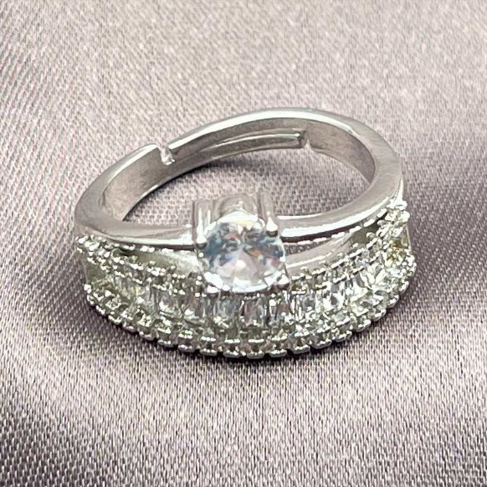 Rhodium Gold Filled Multi Stone Ring, Baguette and Diamond Design, with White Cubic Zirconia, Polished, Rhodium Finish