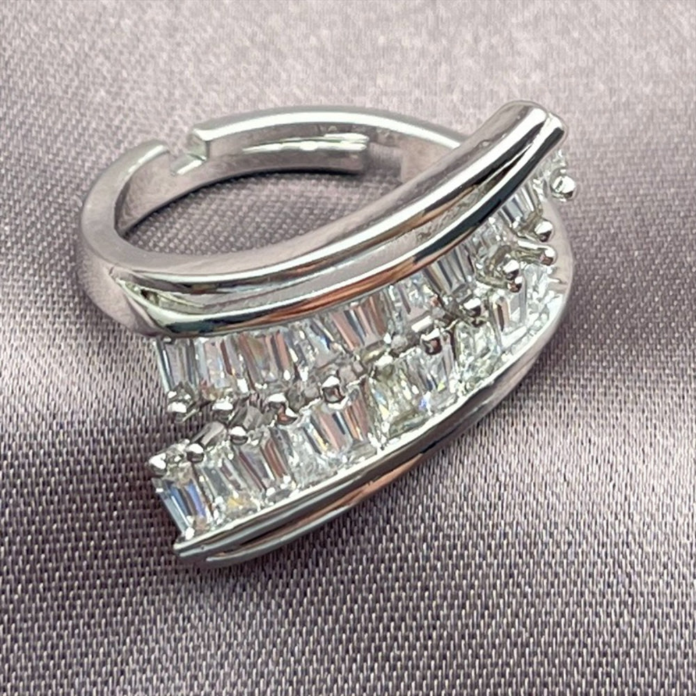 Rhodium Gold Filled Multi Stone Ring, Baguette Design, with White Cubic Zirconia, Polished, Rhodium Finish