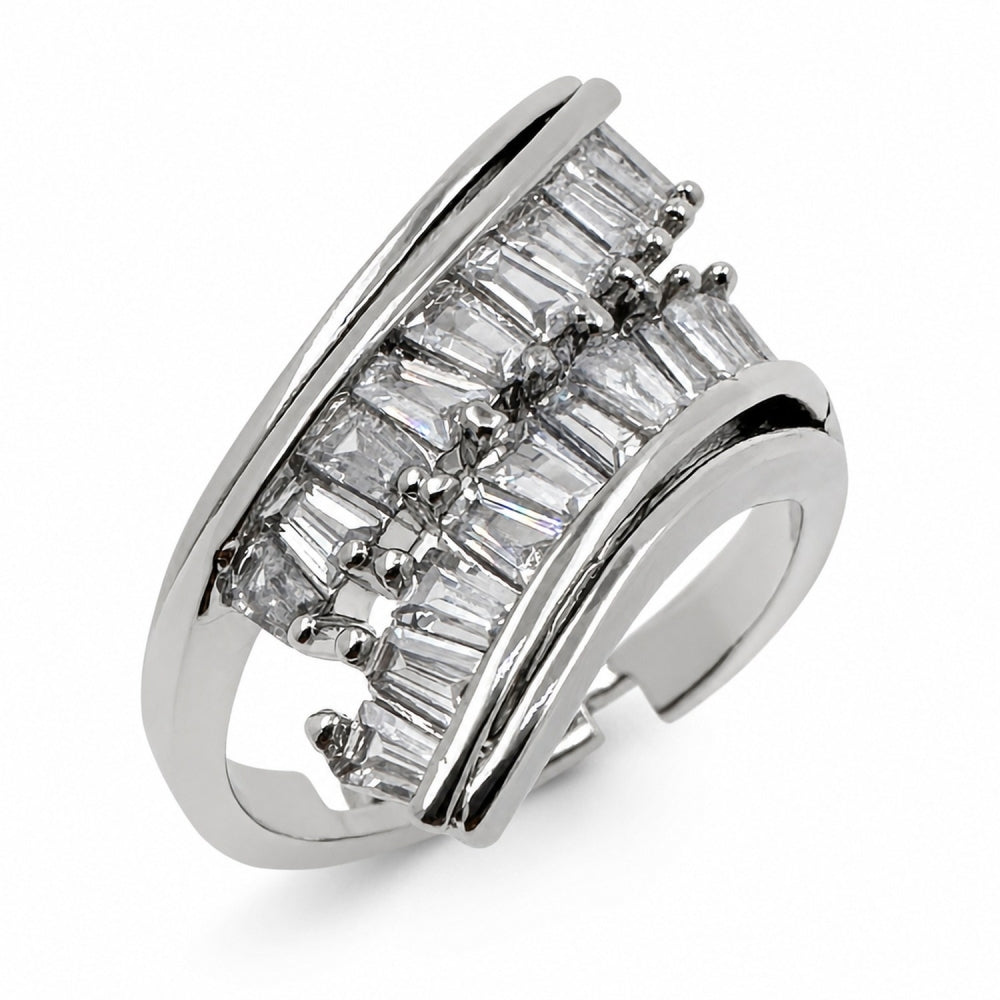Rhodium Gold Filled Multi Stone Ring, Baguette Design, with White Cubic Zirconia, Polished, Rhodium Finish