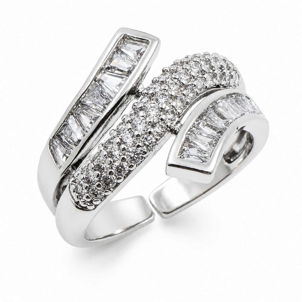 Rhodium Gold Filled Multi Stone Ring, Baguette Design, with White Cubic Zirconia, Polished, Rhodium Finish