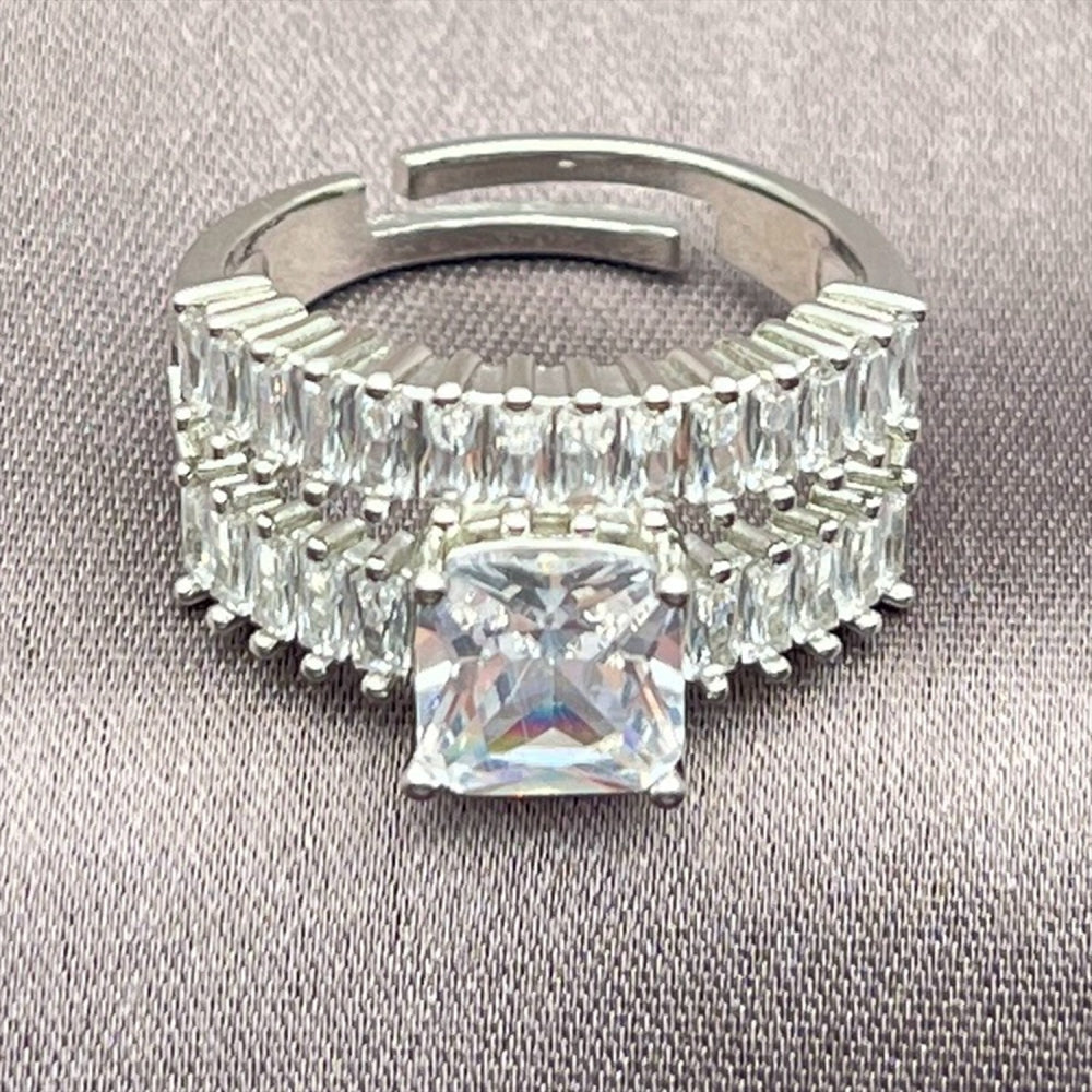 Rhodium Gold Filled Multi Stone Ring, Baguette Design, with White Cubic Zirconia, Polished, Rhodium Finish