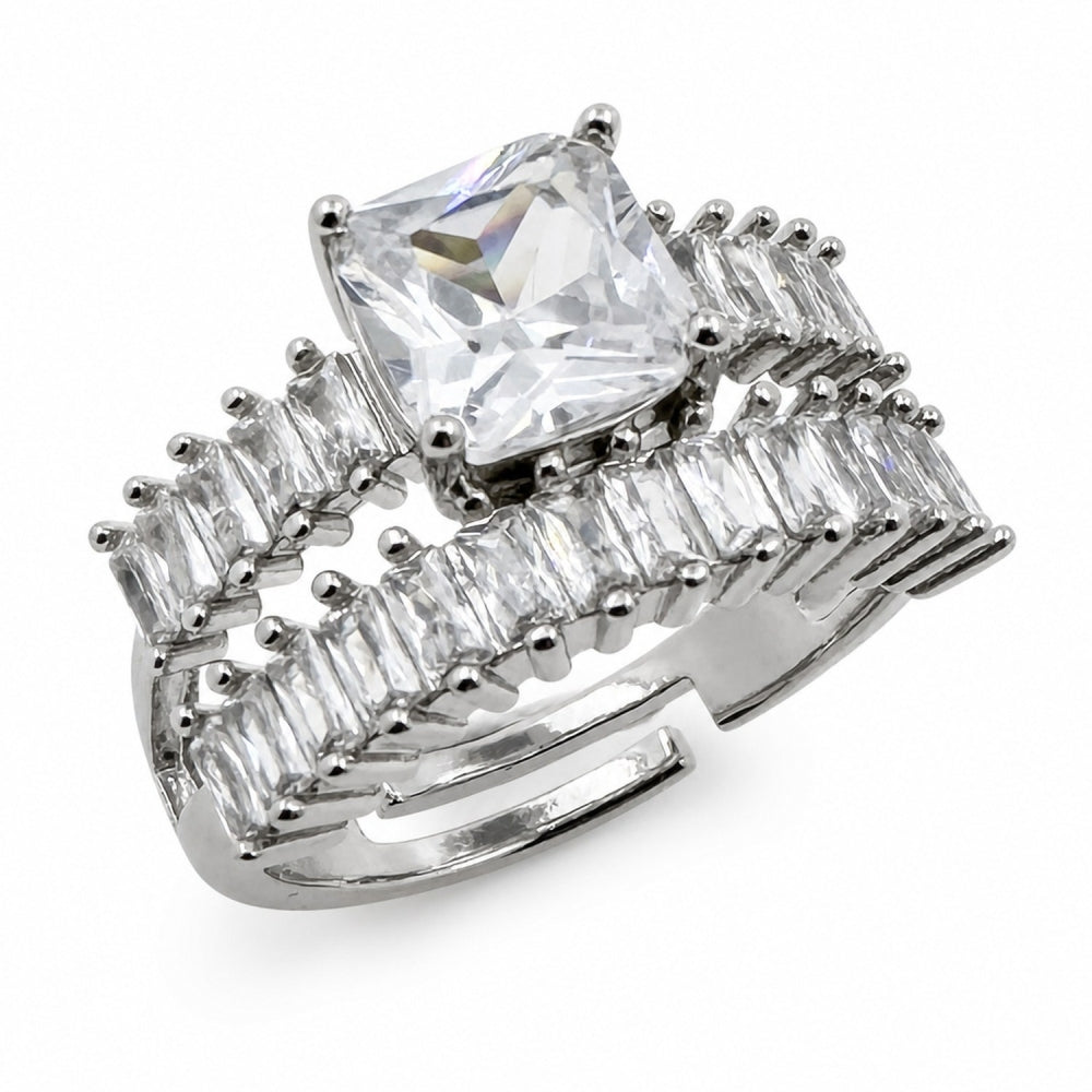 Rhodium Gold Filled Multi Stone Ring, Baguette Design, with White Cubic Zirconia, Polished, Rhodium Finish