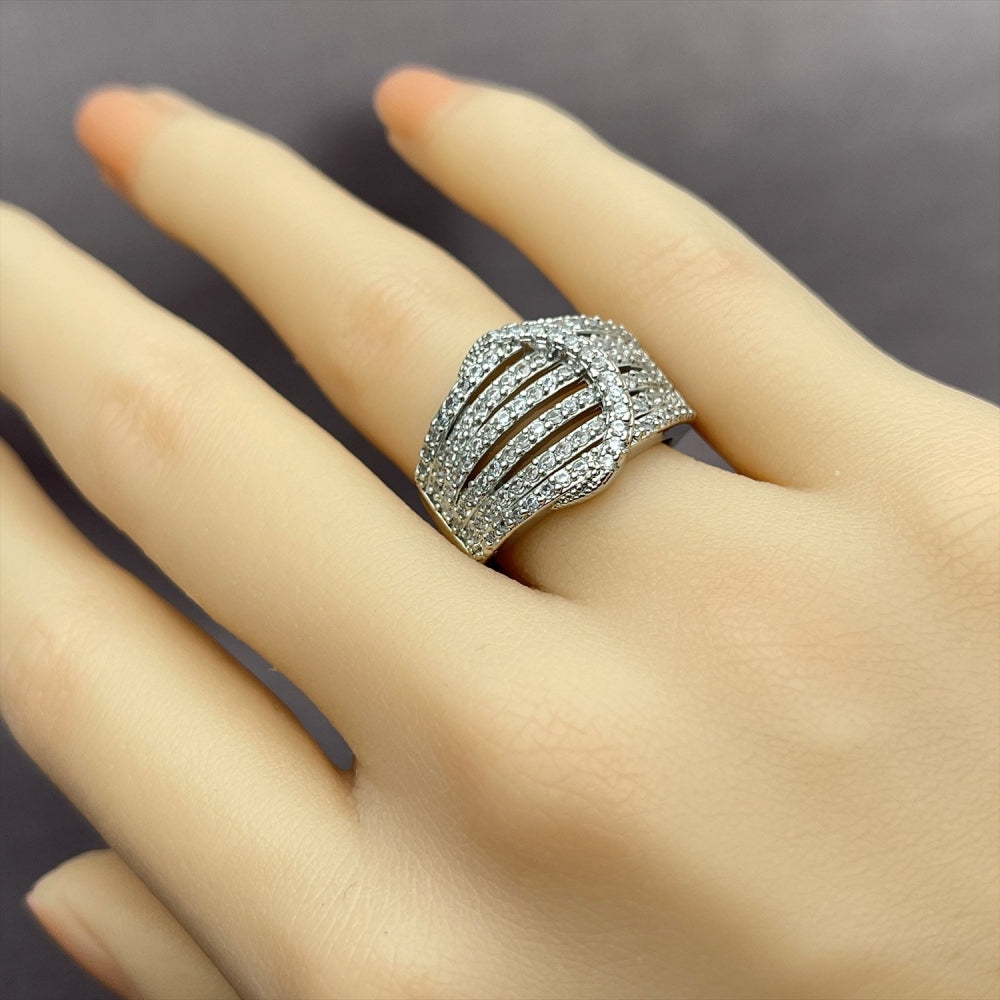 Rhodium Gold Filled Multi Stone Ring, with White Cubic Zirconia, Polished, Rhodium Finish