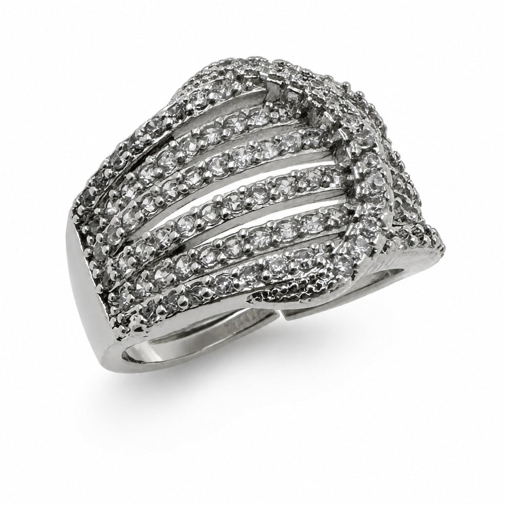 Rhodium Gold Filled Multi Stone Ring, with White Cubic Zirconia, Polished, Rhodium Finish