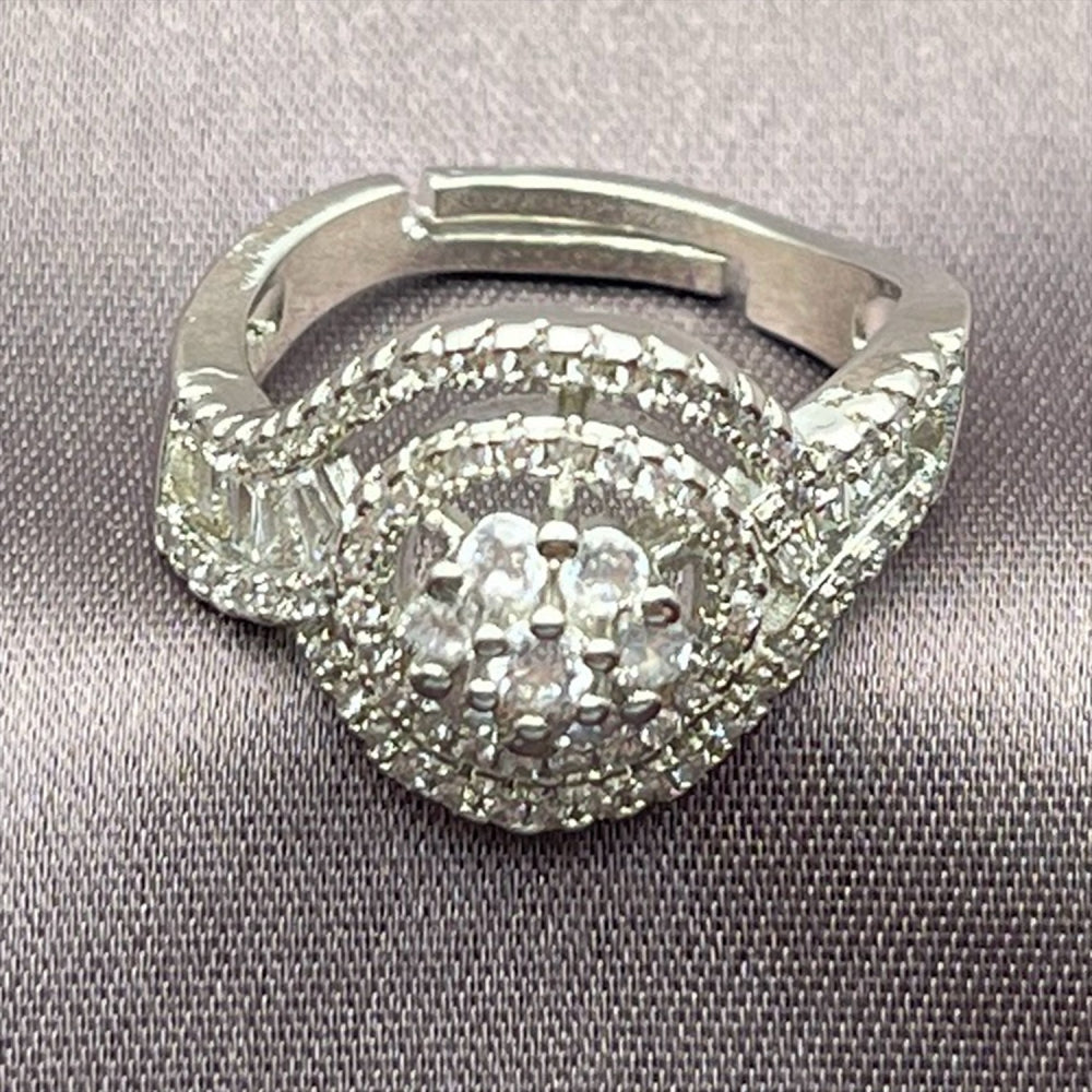 Rhodium Gold Filled Multi Stone Ring, Baguette and Cluster Design, with White Cubic Zirconia, Polished, Rhodium Finish