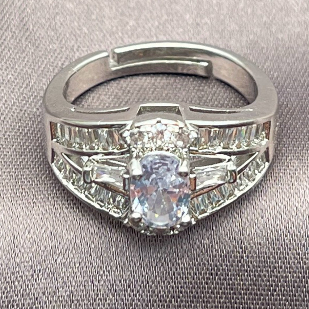 Rhodium Gold Filled Multi Stone Ring, Baguette and Cluster Design, with White Cubic Zirconia, Polished, Rhodium Finish
