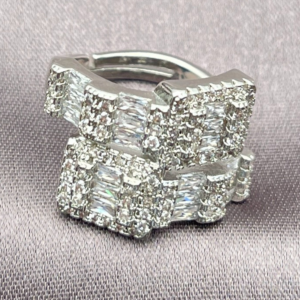 Rhodium Gold Filled Multi Stone Ring, Baguette and Belt Buckle Design, Polished, Rhodium Finish