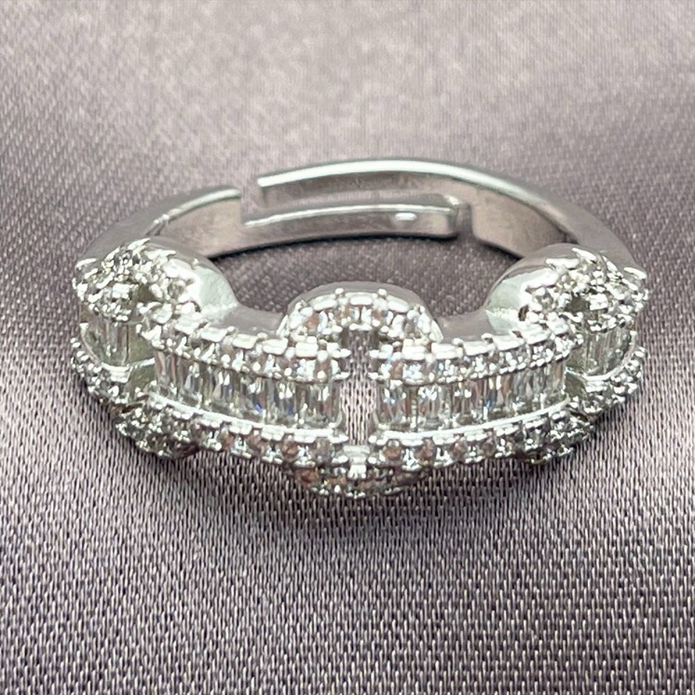 Rhodium Gold Filled Multi Stone Ring, Belt Buckle and Baguette Design, with White Cubic Zirconia, Polished, Rhodium Finish