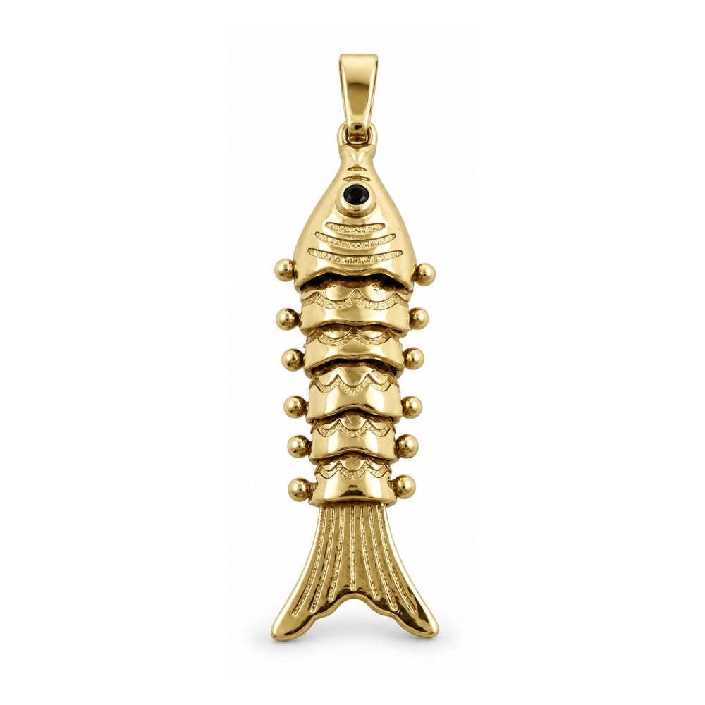 Oro Laminado Fancy Pendant, Gold Filled Style Fish Design, with Black Cubic Zirconia, Polished, Golden Finish