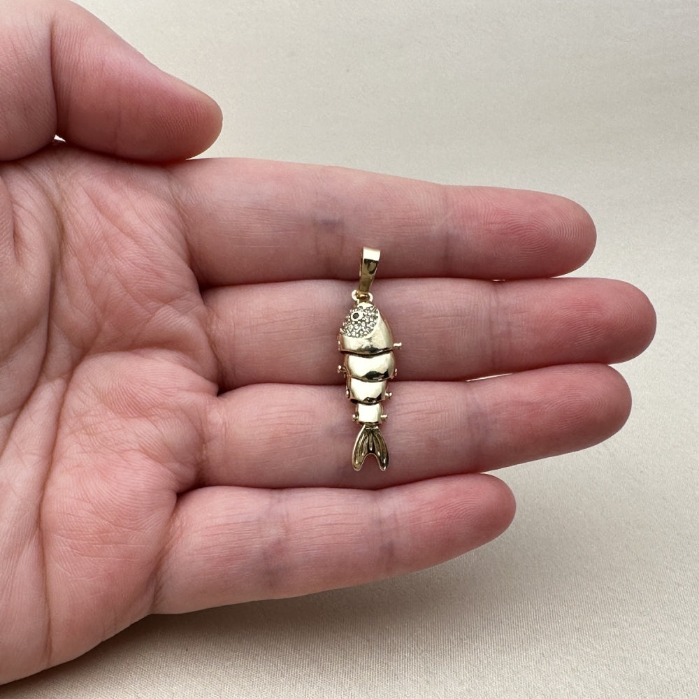 Oro Laminado Fancy Pendant, Gold Filled Style Fish Design, with White and Ruby Cubic Zirconia, Polished, Golden Finish