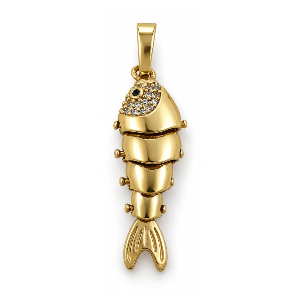 Oro Laminado Fancy Pendant, Gold Filled Style Fish Design, with White and Ruby Cubic Zirconia, Polished, Golden Finish