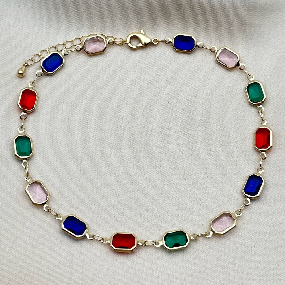 Oro Laminado Fancy Bracelet, Gold Filled Style with Multicolor Crystal, Polished, Golden Finish