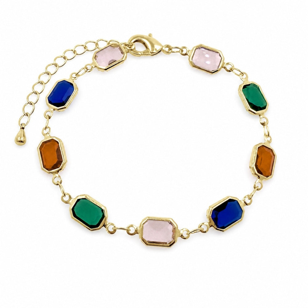 Oro Laminado Fancy Bracelet, Gold Filled Style with Multicolor Crystal, Polished, Golden Finish