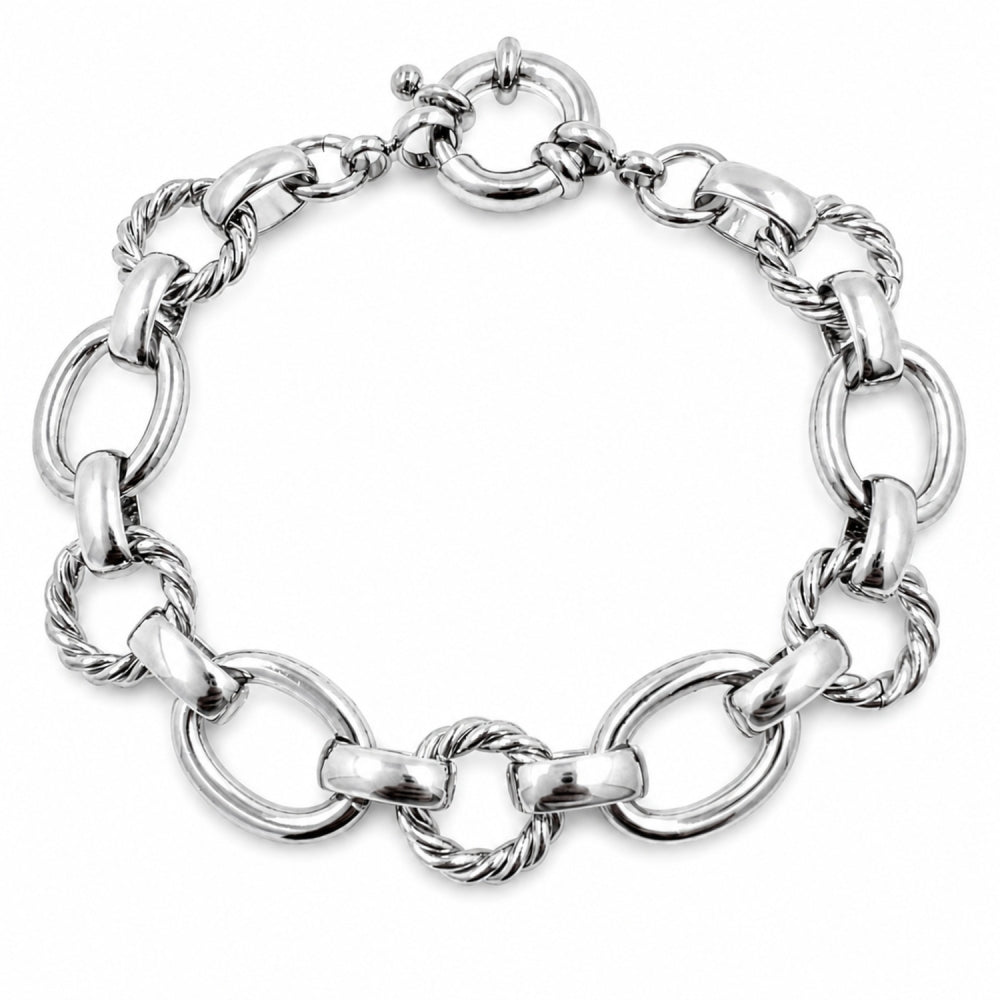 White Gold Filled Fancy Bracelet, Twist and Rolo Design, Polished, Rhodium Finish