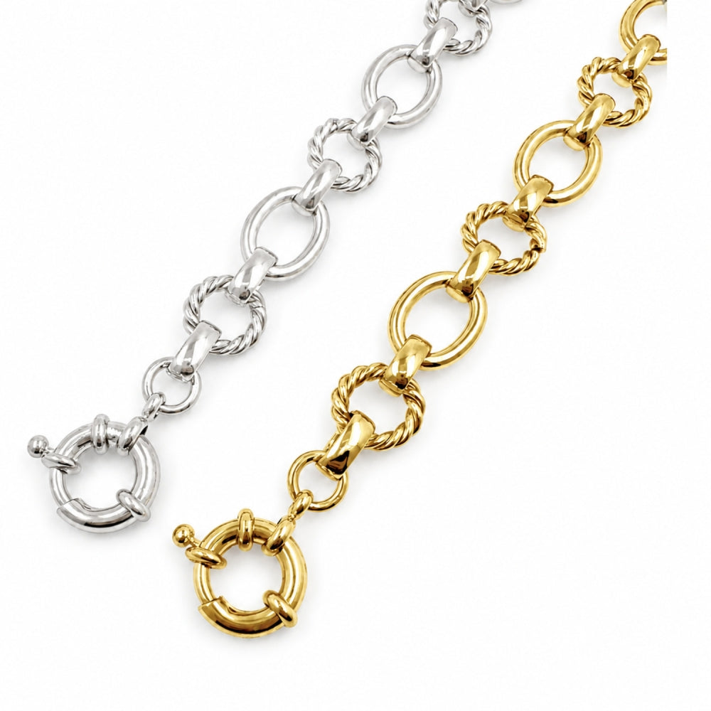 White Gold Filled Fancy Bracelet, Twist and Rolo Design, Polished, Rhodium Finish