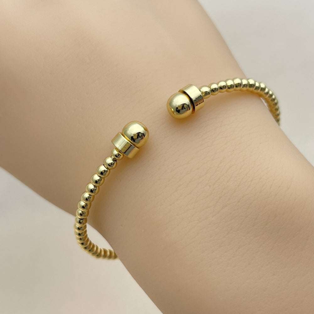 Oro Laminado Individual Bangle, Gold Filled Style Ball and Twist Design, Polished, Golden Finish