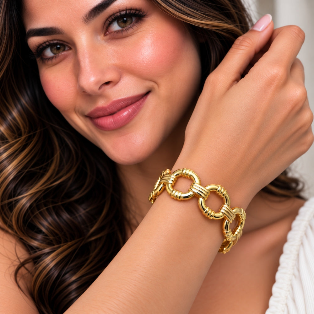 Stainless Steel Individual Bangle, Belt Buckle and Paperclip Design, Polished, Golden Finish
