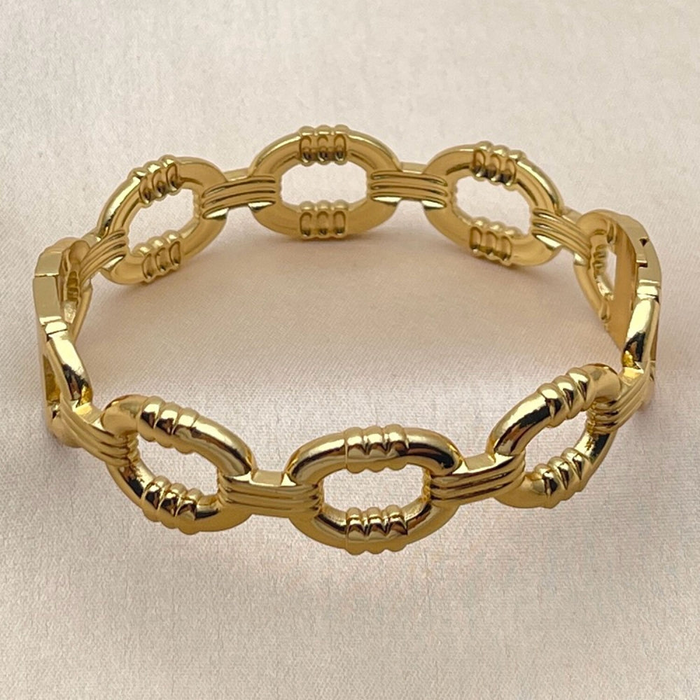 Stainless Steel Individual Bangle, Belt Buckle and Paperclip Design, Polished, Golden Finish