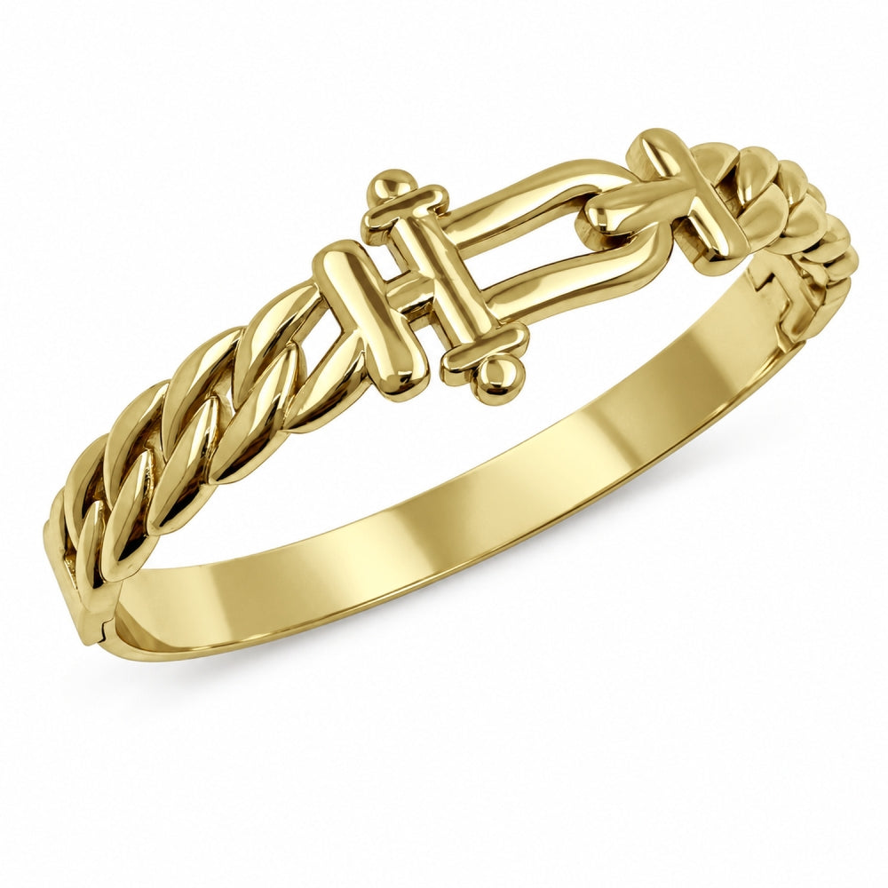 Stainless Steel Individual Bangle, Belt Buckle and Miami Cuban Design, Polished, Golden Finish