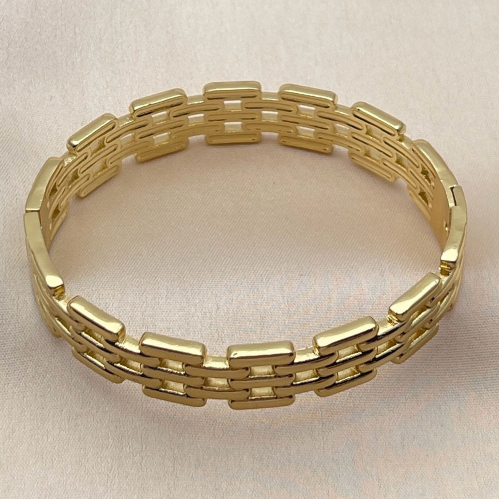 Stainless Steel Individual Bangle, Belt Buckle Design, Polished, Golden Finish