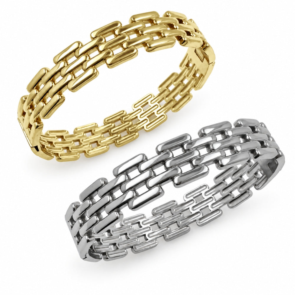 Stainless Steel Individual Bangle, Belt Buckle Design, Polished, Golden Finish