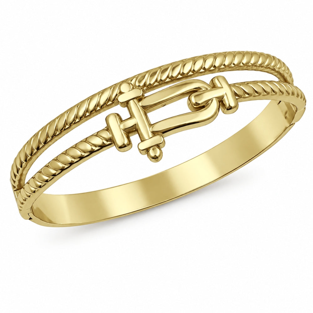 Stainless Steel Individual Bangle, Belt Buckle and Twist Design, Polished, Golden Finish