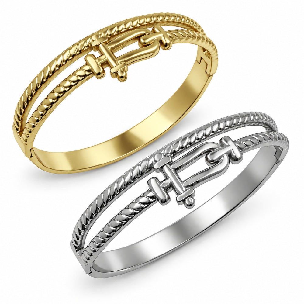 Stainless Steel Individual Bangle, Belt Buckle and Twist Design, Polished, Golden Finish