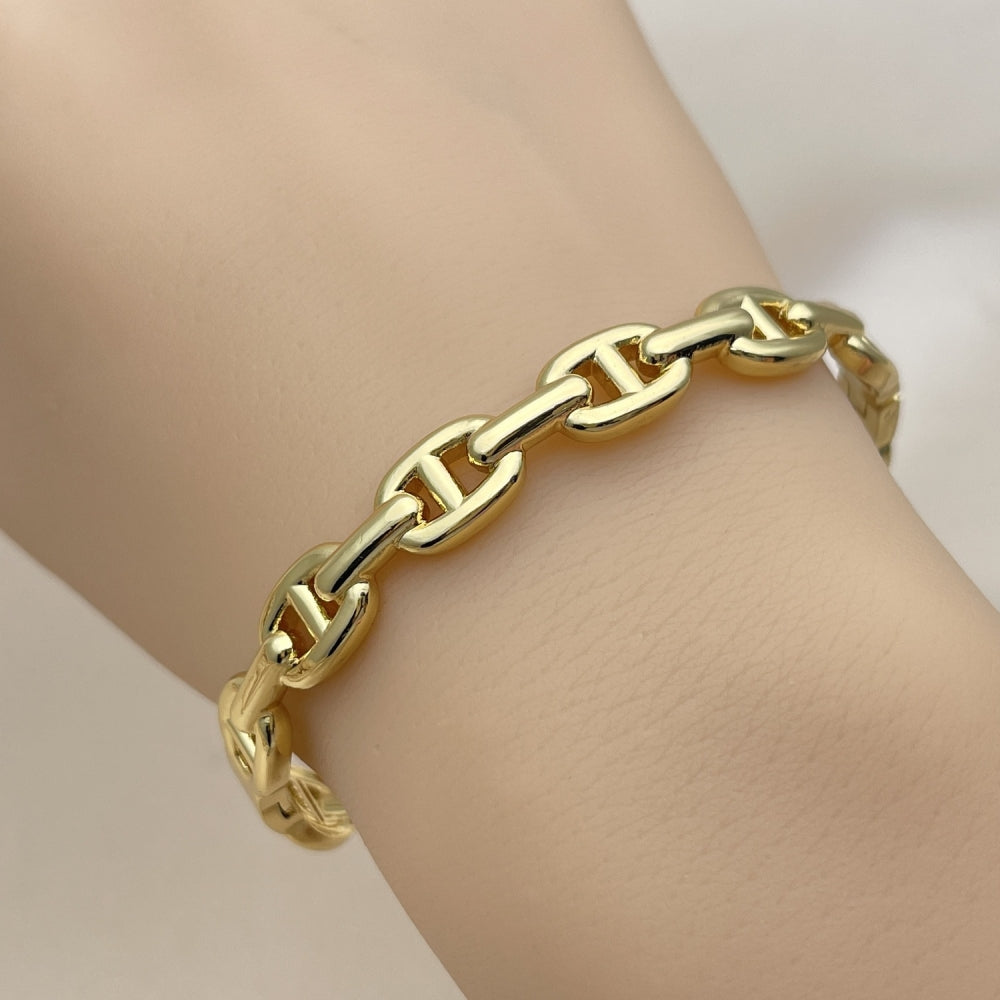 Stainless Steel Individual Bangle, Puff Mariner and Mariner Design, Polished, Golden Finish